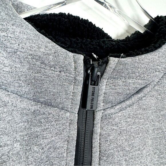 Stone Falcon Men’s Size Large Grey Black Full Zip Fleece Hoodie Jacket - Picture 4 of 10